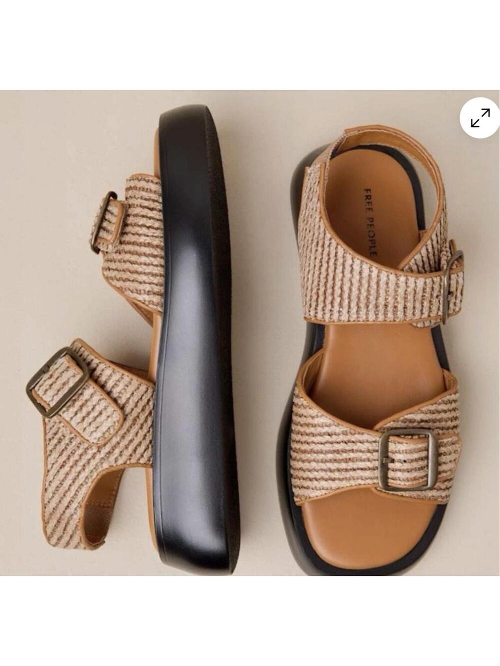 Free People Mandi Weave Raffia Sandals Platform Tan 9